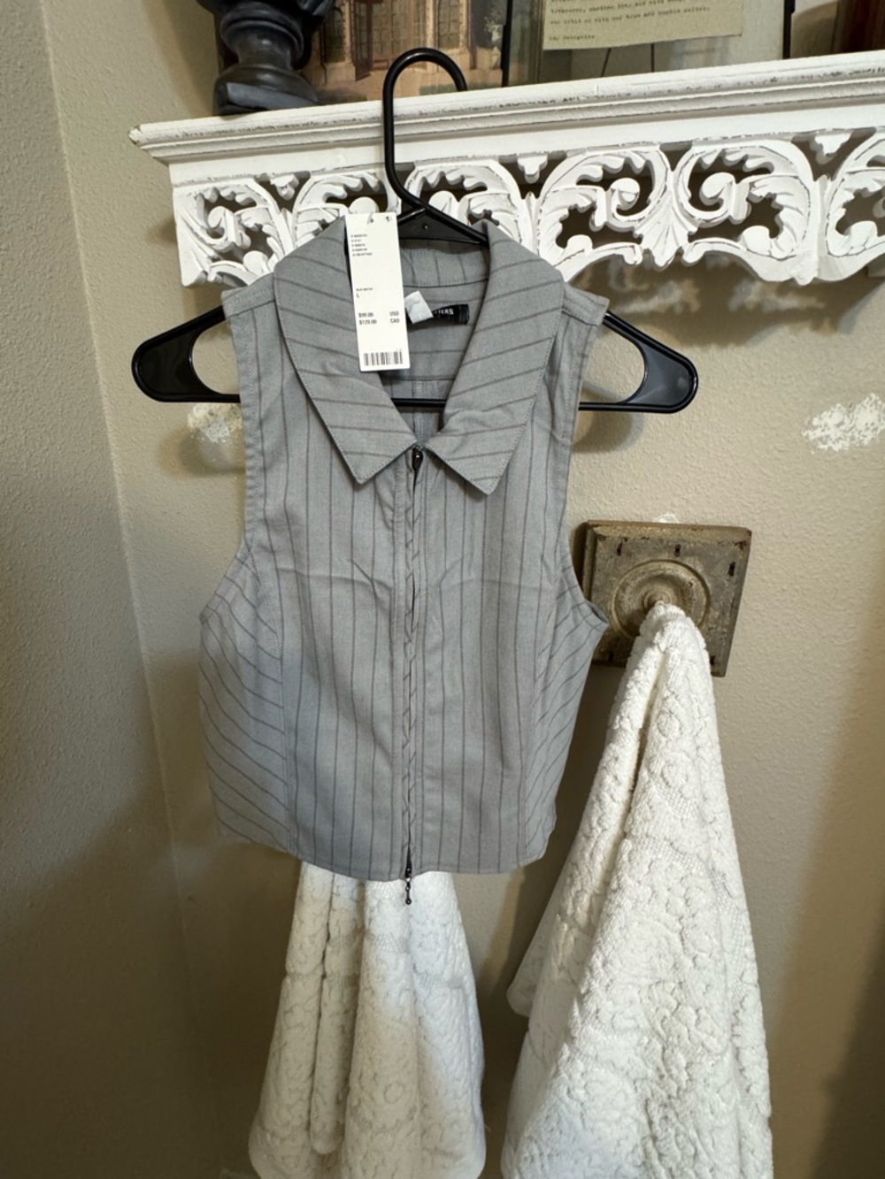 Urban Outfitters Gray Pinstripe Sleeveless Zip-Front Top and matching skirt